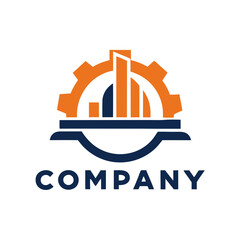 Naklejka premium Industrial Gear and Bar Chart Corporate Company Logo Design
