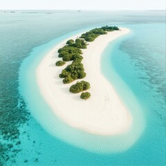 Serene Tropical Island Oasis With White Sandbar Surrounded by Clear Turquoise Ocean Waterscape