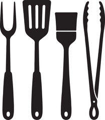 Barbecue Tool Icon Silhouette Set BBQ Utensils for Grill and Cooking Designs Vector Illustration.