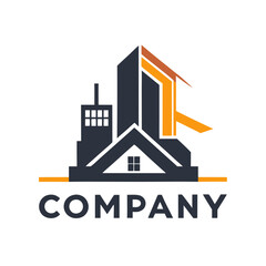 Naklejka premium Abstract real estate company logo with building and house