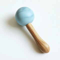 Sphere and Wood Handle Rattle on White Backdrop with Soft Shadow Artistic Object Photography