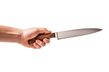 Close-up of Hand Holding Sharp Kitchen Knife: Culinary Tool, Chef's Knife, Blade isolated on transparent background png