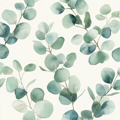Watercolour Eucalyptus Leaf Pattern Design with Pastel Green and Blue Hues Nature Inspired Backdrop