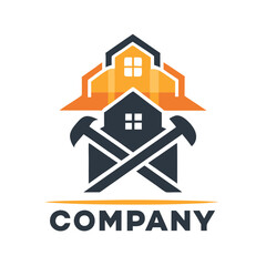 Construction company logo with house and crossed hammers image
