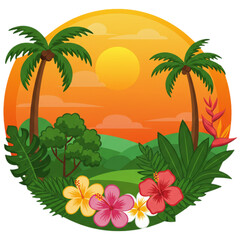 Obraz premium tropical island with palm trees and flowers