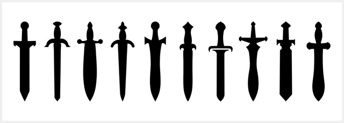 Vintage dagger icon isolated. Doodle art. Stencil knife. Vector stock illustration