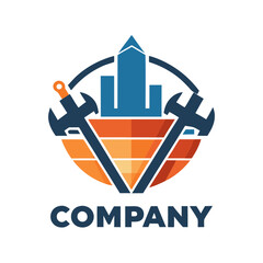 Fototapeta premium Abstract construction logo with building wrench combination illustration design