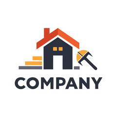 Construction Company Logo Design Featuring House and Tool Icon