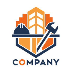 Obraz premium Modern construction company logo design with building and tools