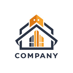 Fototapeta premium Abstract home structure logo in blue and orange tones