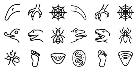 Prehistoric and insect outline icons set – linear, fossil, ancient creature symbols
