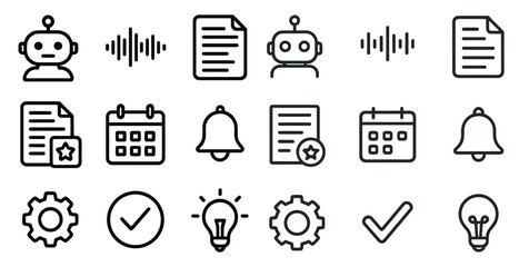 Technology and office outline icons set &ndash; linear, silhouette, digital tools symbols