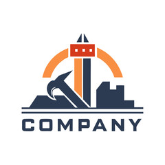Fototapeta premium Construction company building logo vector with hammer tool
