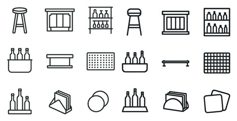 Bar and restaurant line icons set - outline, minimalist, dining and beverage elements