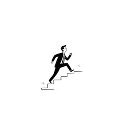Obraz premium Scandi Minimalist Businessman Climbing Stairs - Success Vector Illustration