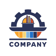 Modern industrial logo with gear and building elements