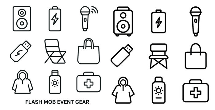 Flash mob event gear icons for design projects and promotions
