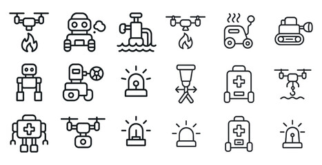 Technology and ai line icons set – robots, drones, automation symbols