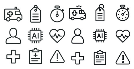 Medical and healthcare outline icons set – flat, linear, health and hospital symbols