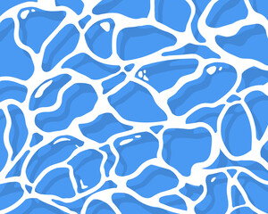 Blue Wave Graphic with Shadow Effect, Hand Drawn Summer Sea Background with Depth