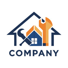Home repair service logo featuring tools and house outline