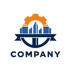 Gear and Cityscape Logo for Engineering or Manufacturing Company