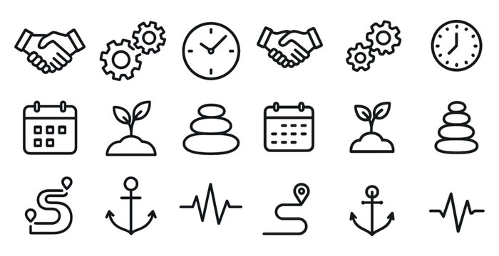 Business and productivity line icons set – outline, linear, work essentials