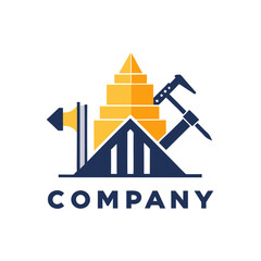 Fototapeta premium Construction logo design with building pyramid and working tools