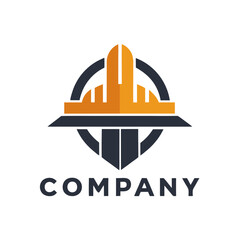 Naklejka premium Abstract Geometric Logo Design with Building and Circular Elements