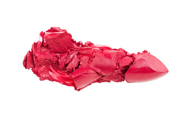 Crashed red lipstick, closeup. Isolated with transparent background