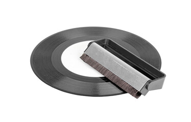 Record cleaner on vinyl disk. Isolated