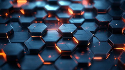 Obraz premium Hexagonal Metal Tiles with Glowing Orange Lights