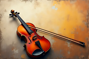 Fototapeta premium Vintage violin resting on abstract painted canvas background with harmony in colors 
