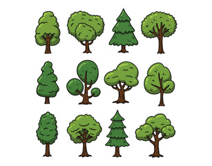 Fototapeta premium Vector Cartoon Trees - Set of Illustrations