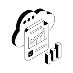 Premium isometric outline icon representing cloud analytics field