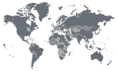Blank world map in gray