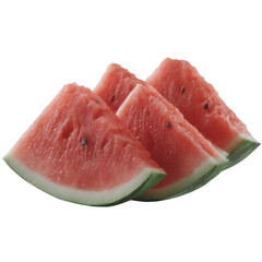 Fresh watermelon slices arranged neatly, showcasing their juicy red flesh and dark seeds, perfect for summer enjoyment on a hot day.