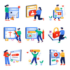 Set of Web Designing and Seo Flat Illustrations