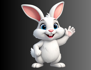 Obraz premium A charming white rabbit cartoon character with one paw lifted in a friendly wave, iso