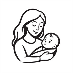 Mother Holding Baby - Loving Mom and Child Vector Illustration