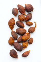 Black Cardamom or Greater Cardamom, White background.