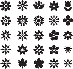 Fototapeta premium flower shape vector, floral icon set, flowers vector silhouette, symmetrical floral patterns, lotus, petals, abstract blossoms, nature design floral elements illustrations
