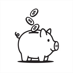 Cute Piggy Bank with Falling Coins - Money Saving Icon Vector Illustration