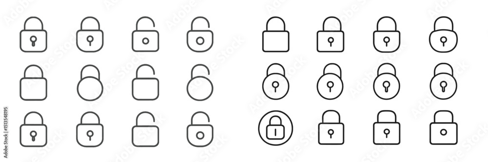Poster various lock designs arranged in a structured grid on a white background showcasing different styles