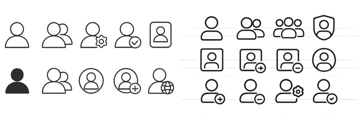 Icons depicting user interaction and profile management within a digital environment illustrating various online activities