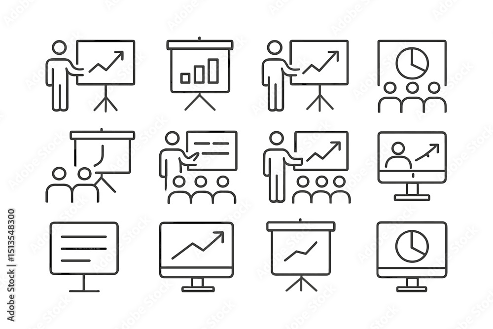 Poster visual representations of business presentations and analytics in a professional environment with ch