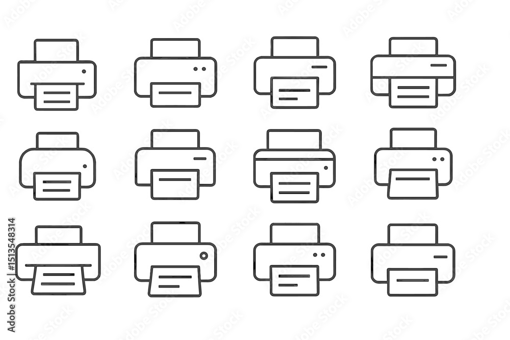 Poster various printer icons displayed in a grid pattern showcasing different printer designs and functiona