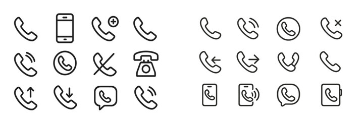 Different telephone icons used for digital and traditional communication methods displayed in a clean layout