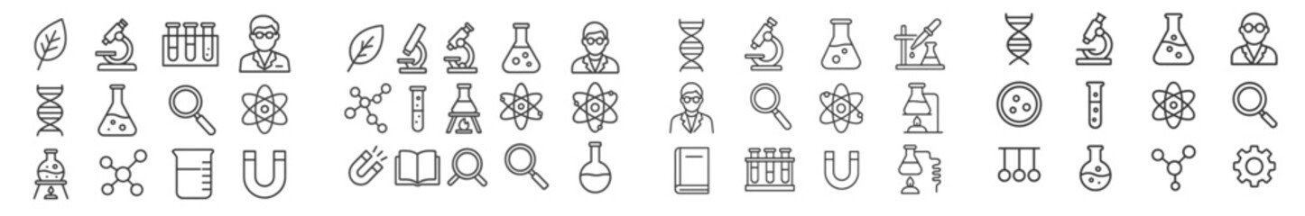 Various science-related icons showcasing laboratory equipment, biological elements, and scientific symbols in a modern style