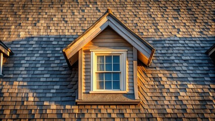 Golden Hour Illumination on a Gable Window and Wood Shake Roof